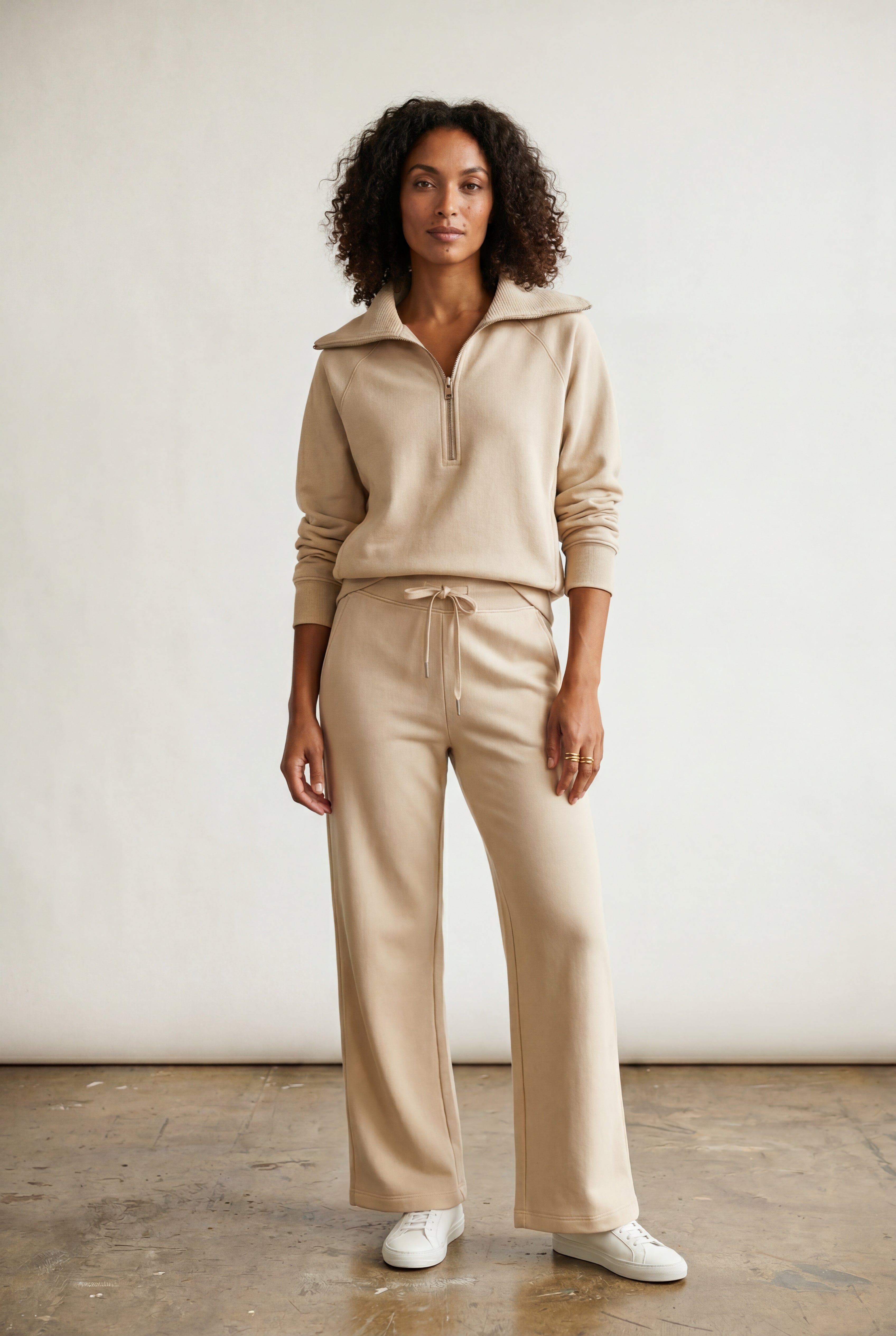 Lia | Wide-leg Zip Collar Lounge Set with Relaxed Pullover