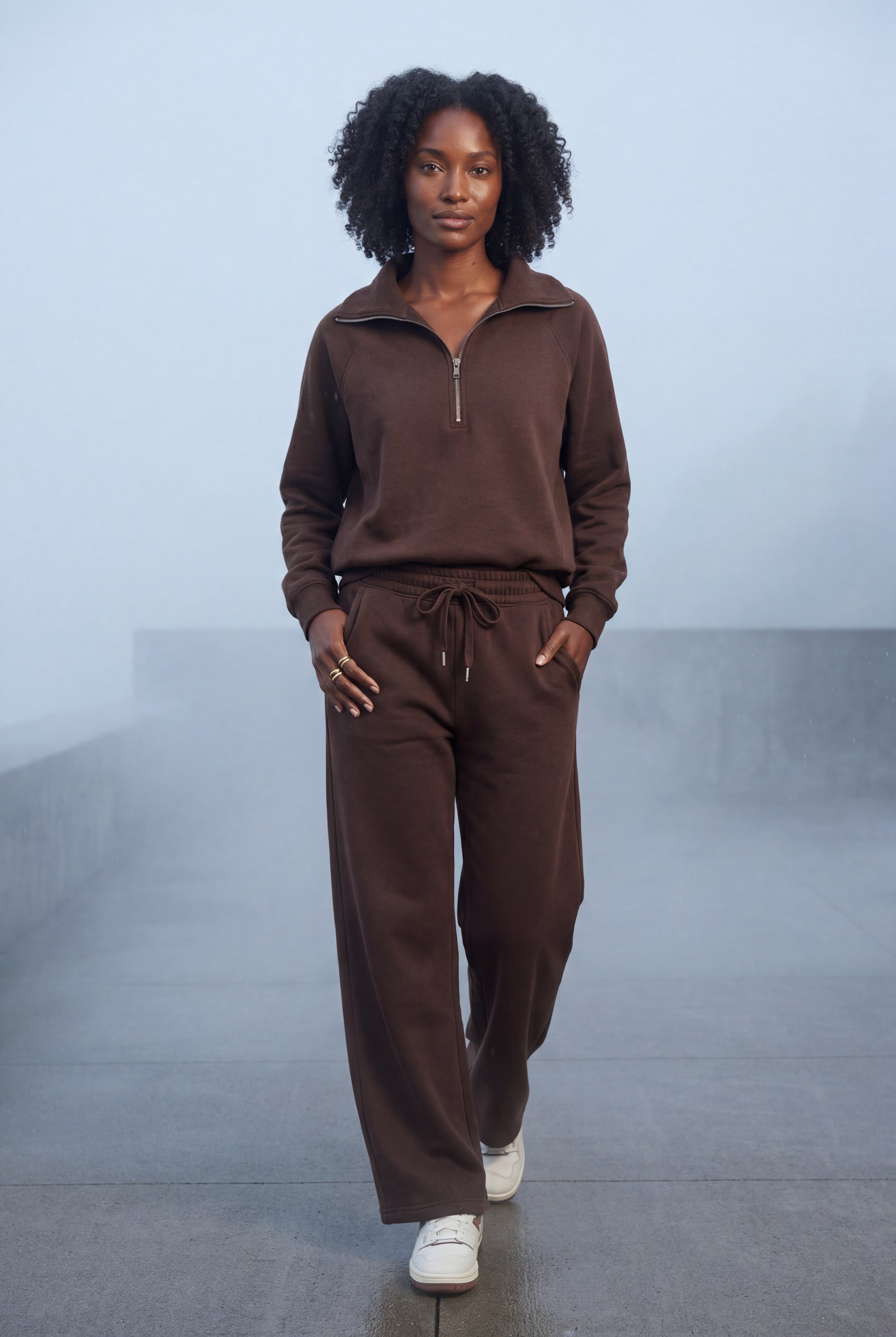 Lia | Wide-leg Zip Collar Lounge Set with Relaxed Pullover