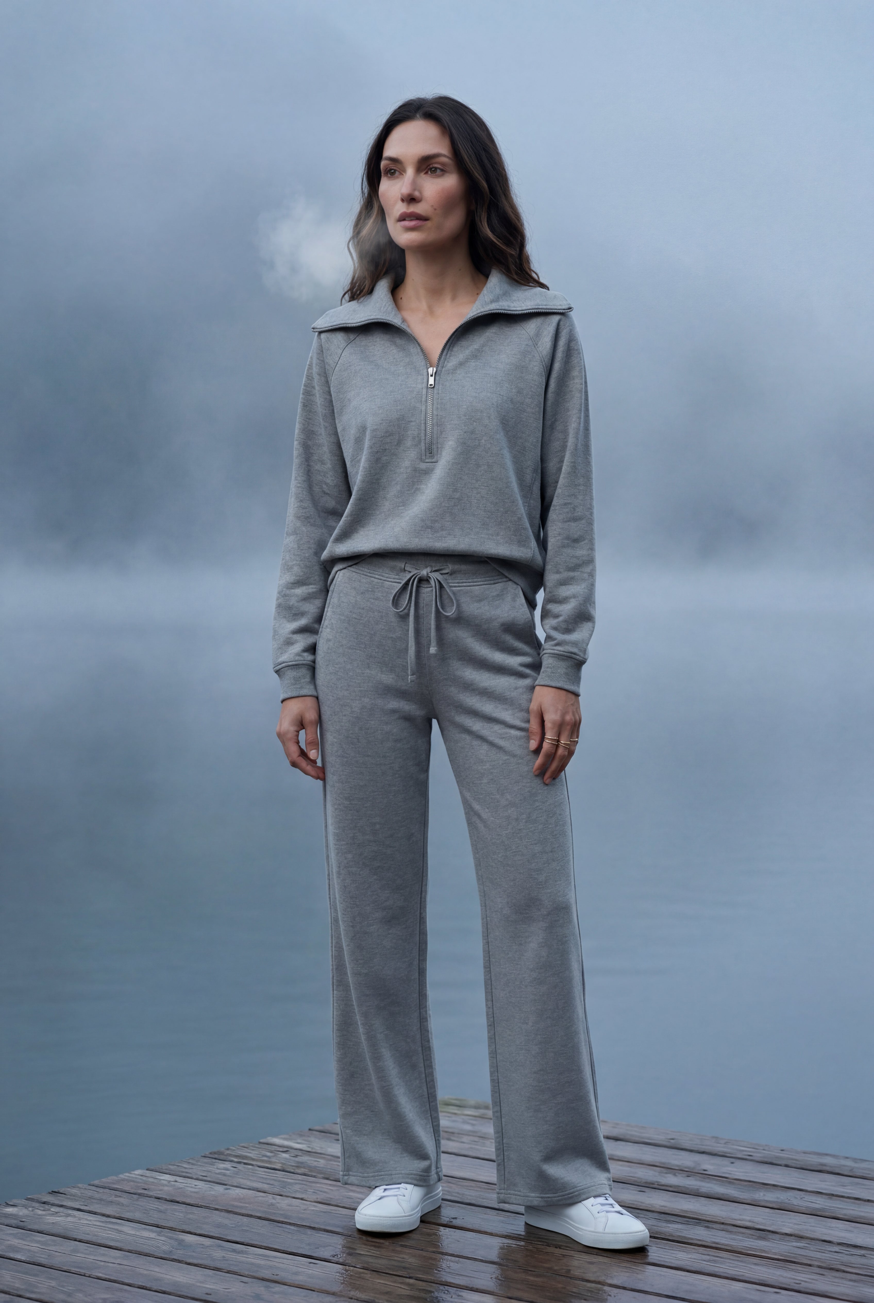 Lia | Wide-leg Zip Collar Lounge Set with Relaxed Pullover