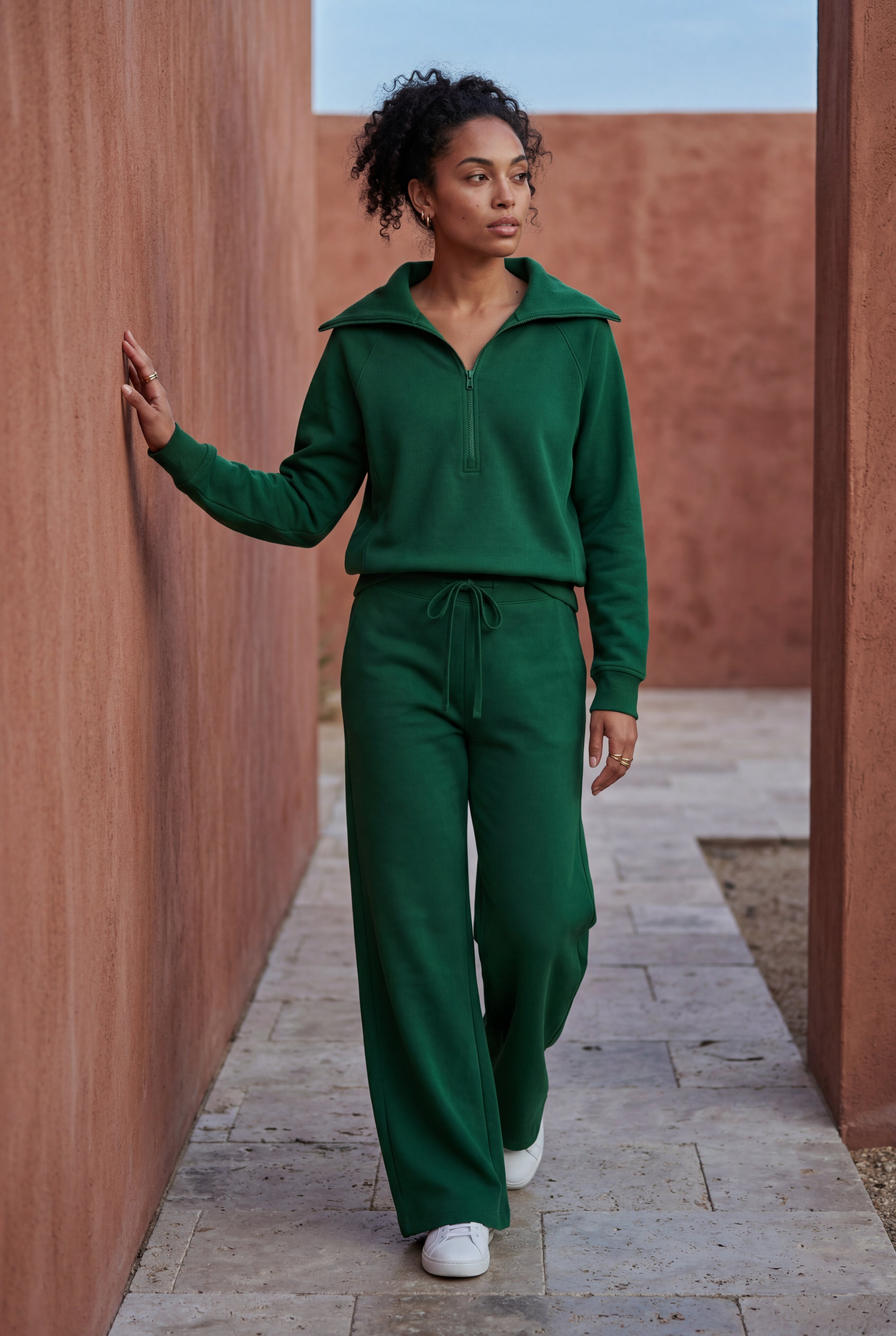 Lia | Wide-leg Zip Collar Lounge Set with Relaxed Pullover