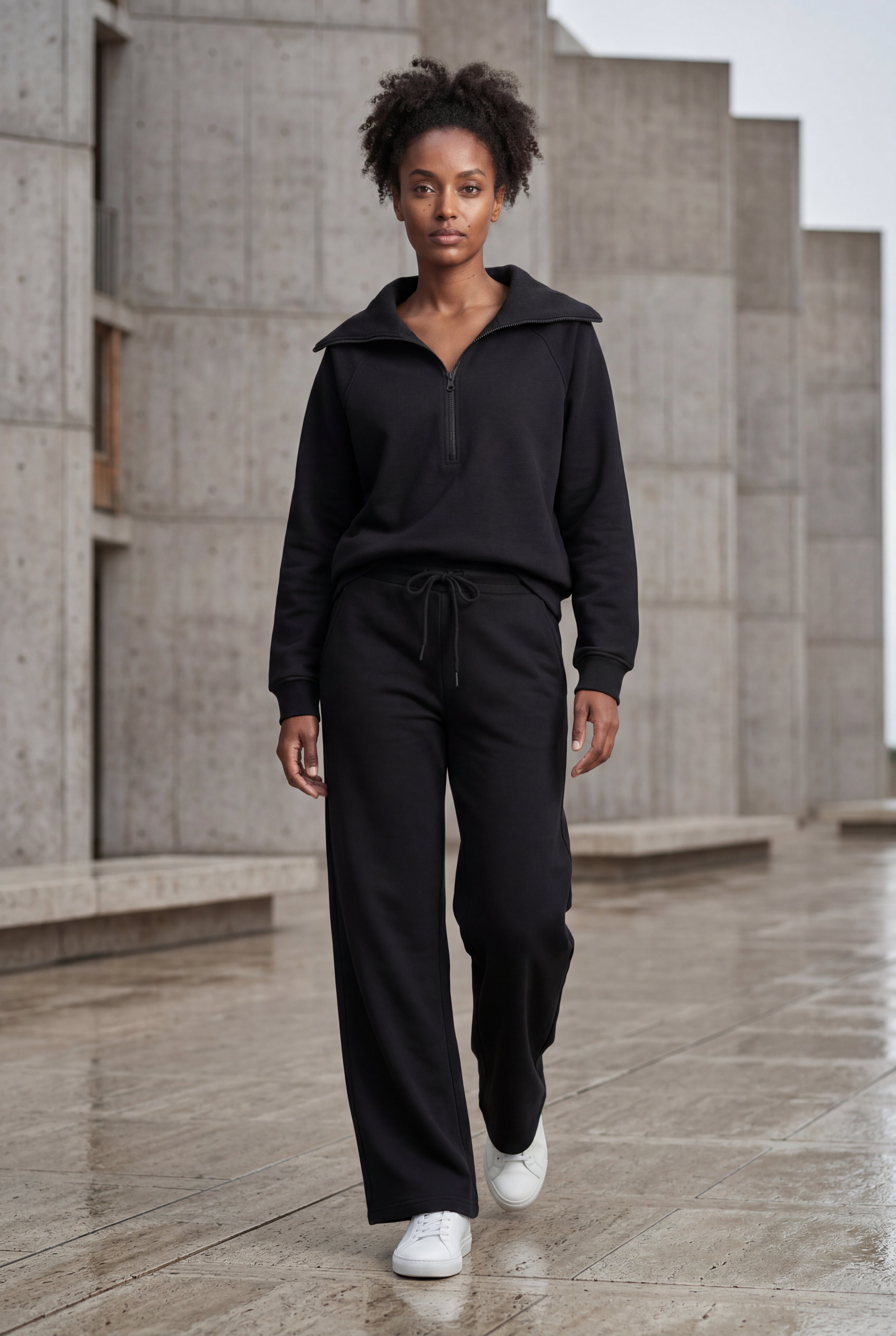 Lia | Wide-leg Zip Collar Lounge Set with Relaxed Pullover