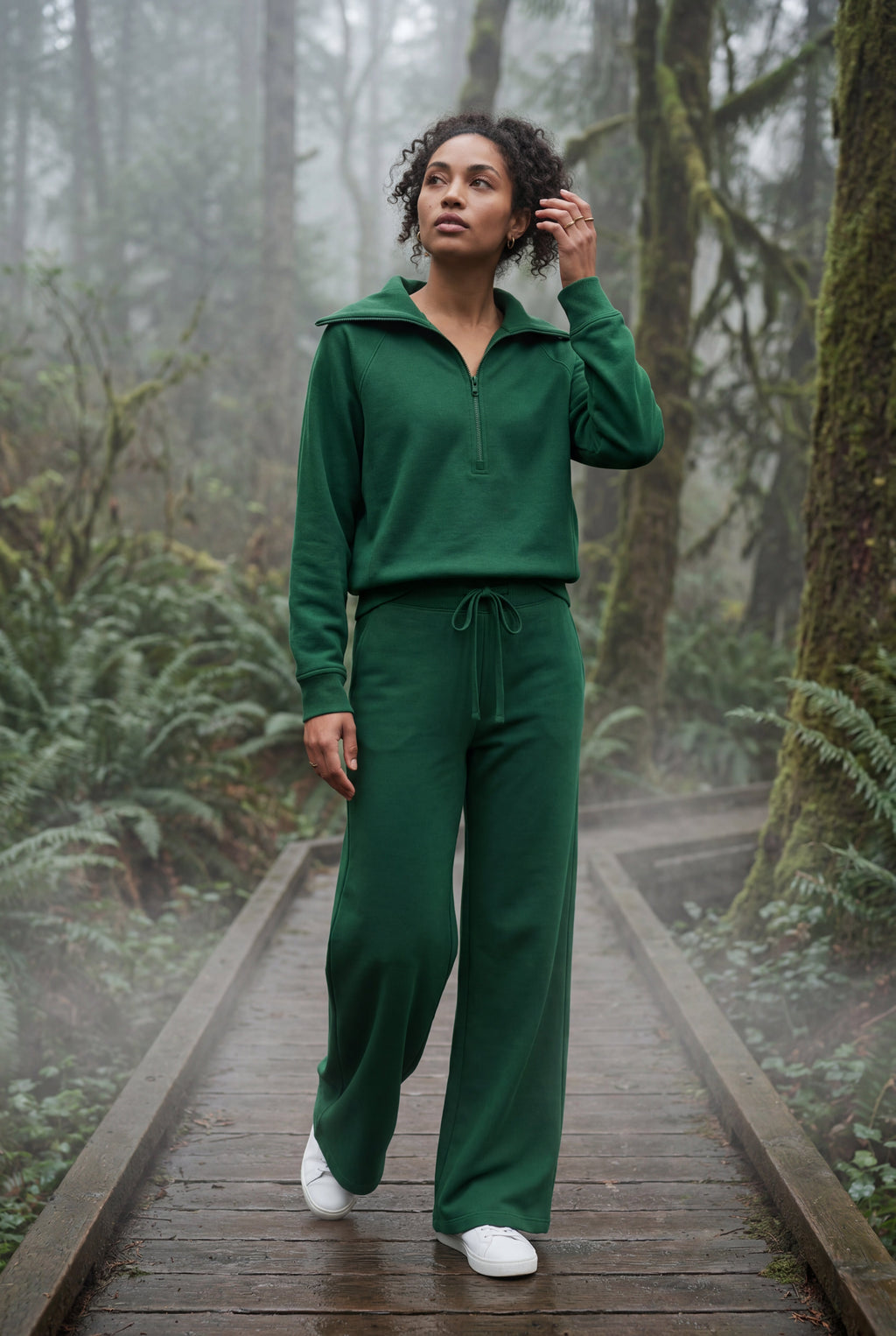 Lia | Wide-leg Zip Collar Lounge Set with Relaxed Pullover