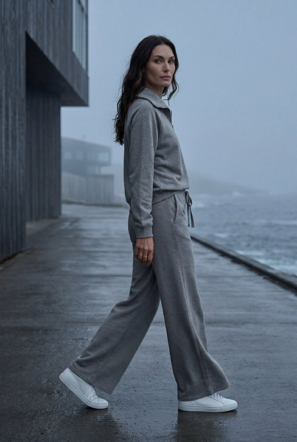 Lia | Wide-leg Zip Collar Lounge Set with Relaxed Pullover
