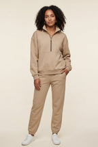Lisa | Women's Warm Beige Relaxed Half-Zip Sweatshirt and Jogger Set