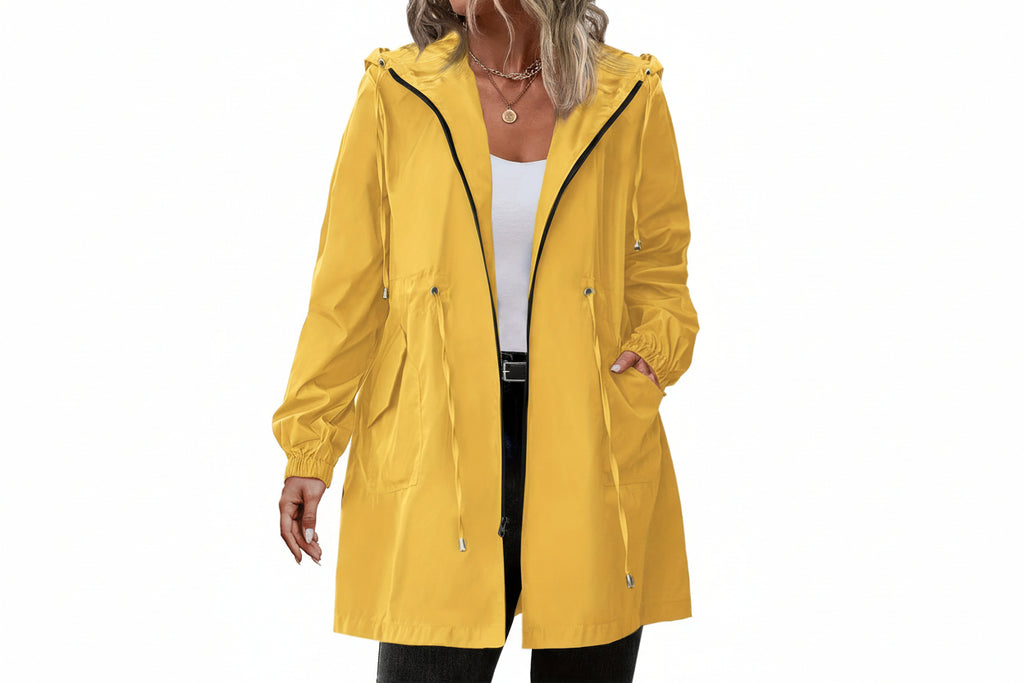 Women's Rain Jacket with Hood and Zipper - Louisa