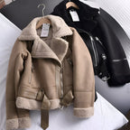 Julia — Winter Suede‑Look Biker Jacket with Faux Fur