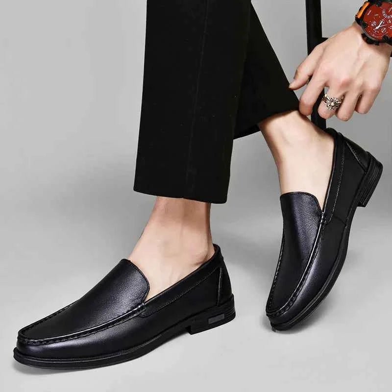 Liam | Almond Toe Slip-on Classic Loafers with Contrast Stitching