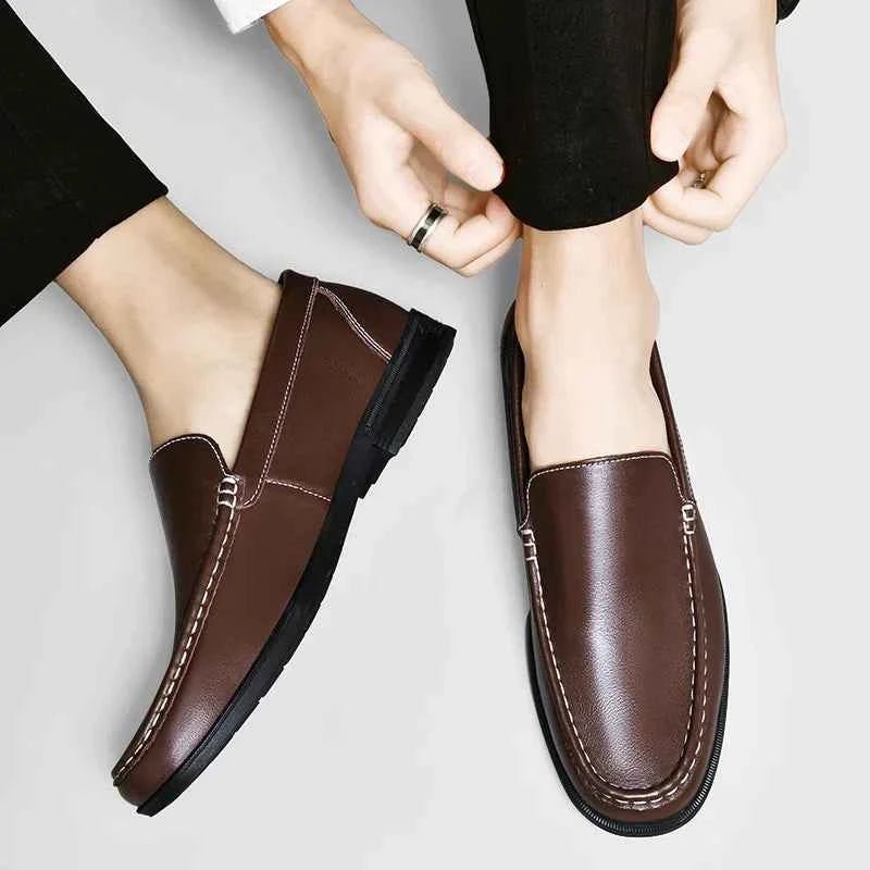 Liam | Almond Toe Slip-on Classic Loafers with Contrast Stitching