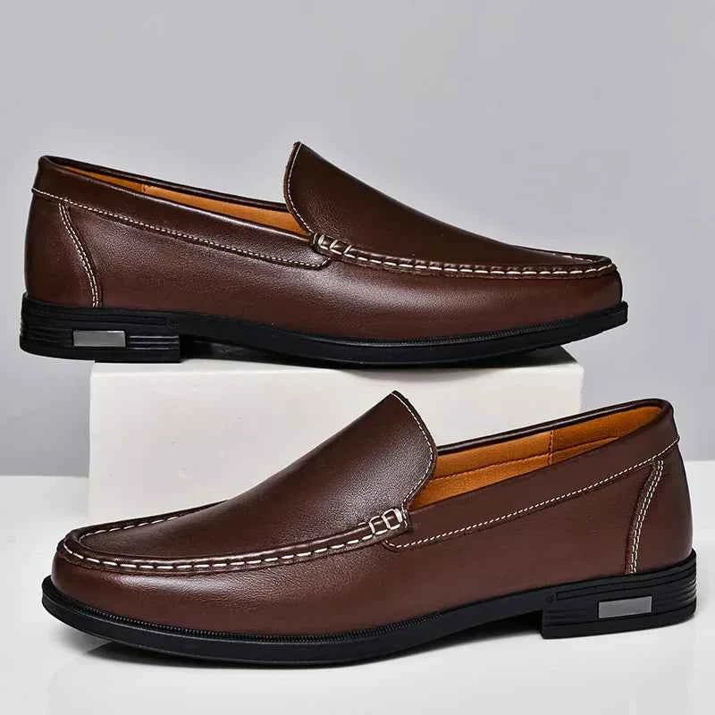 Liam | Almond Toe Slip-on Classic Loafers with Contrast Stitching