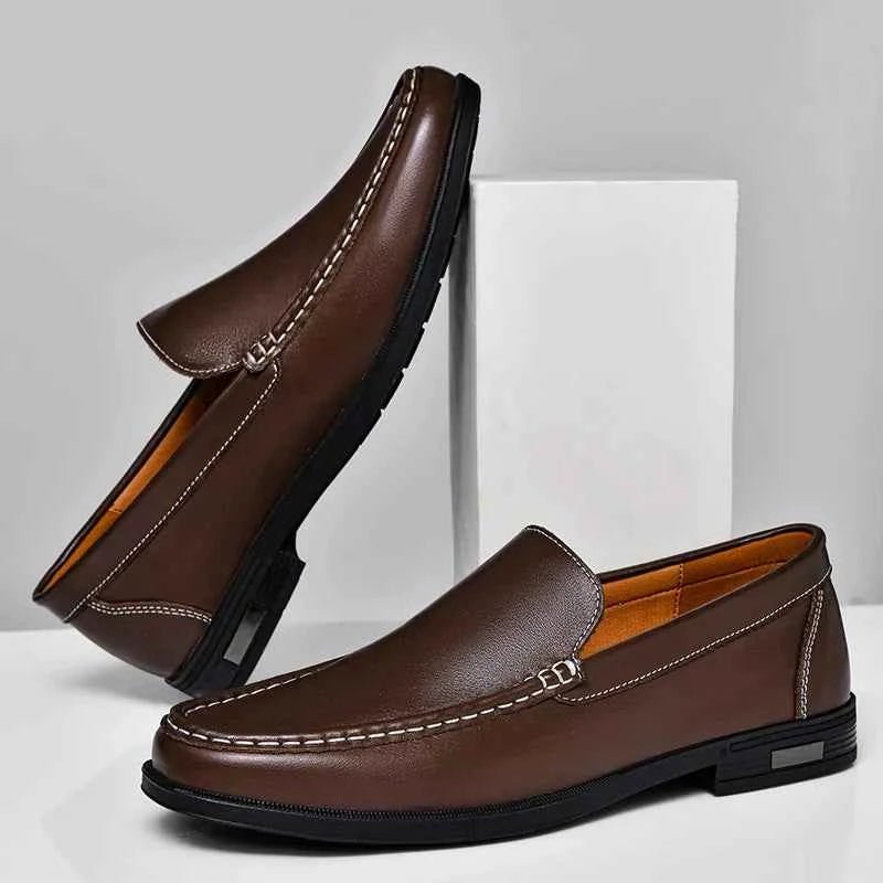 Liam | Almond Toe Slip-on Classic Loafers with Contrast Stitching