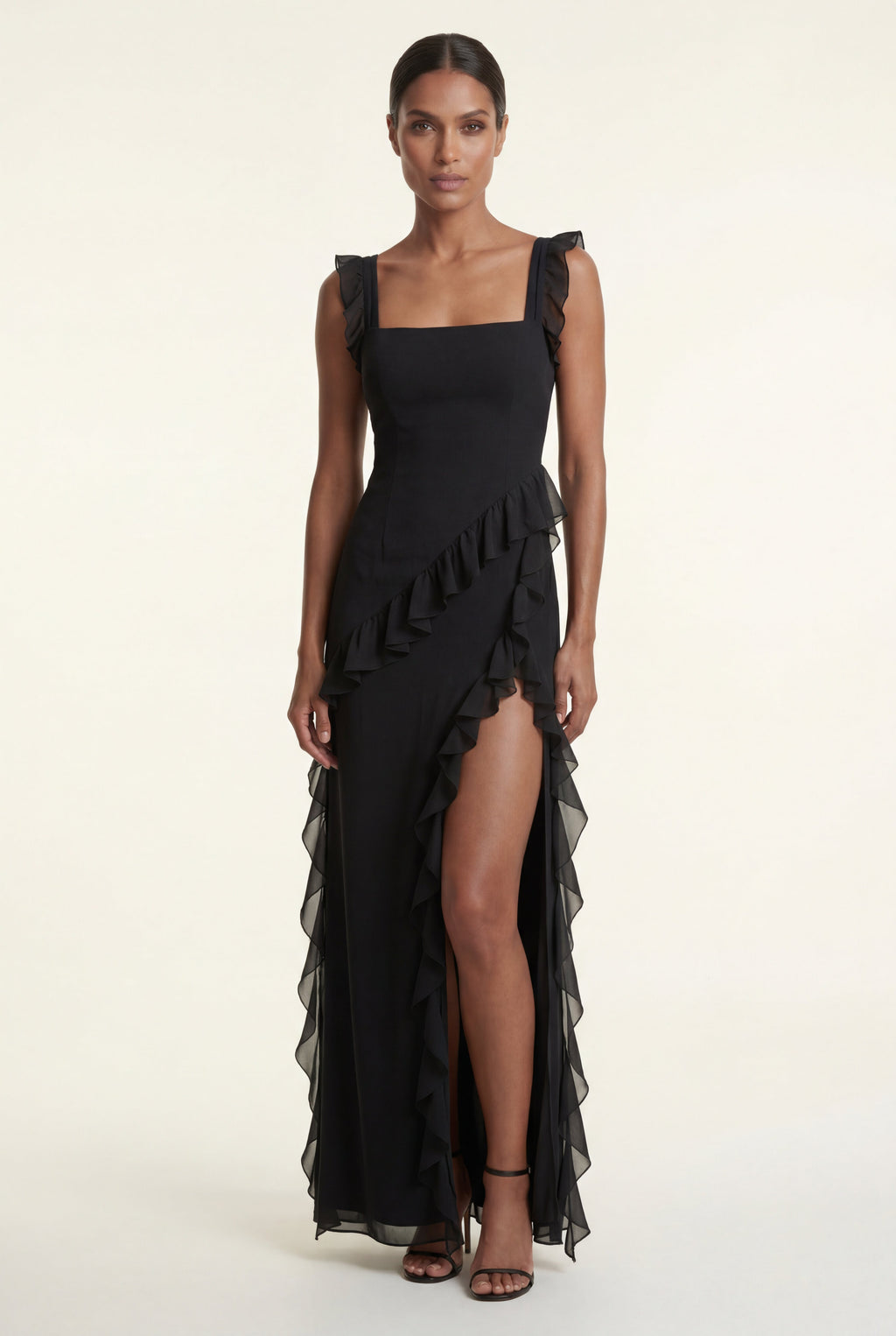Elcevi | Asymmetric Ruffle Maxi Dress with High Slit For Women