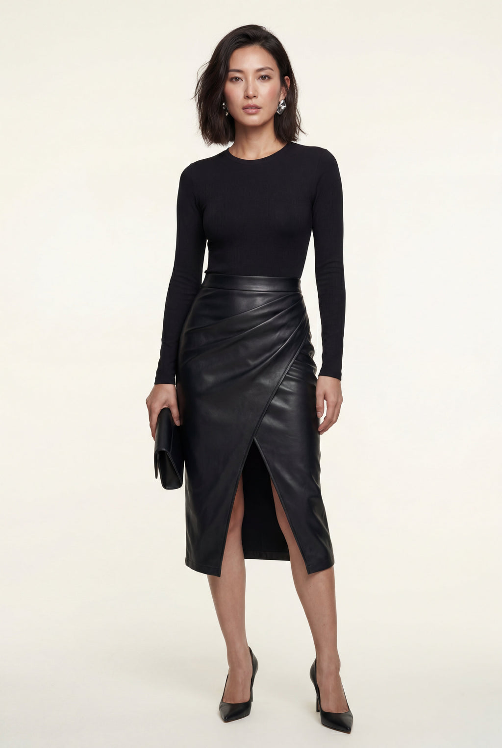 Alyssa | Asymmetric Wrap Front Midi Pencil Skirt with Slit For Women