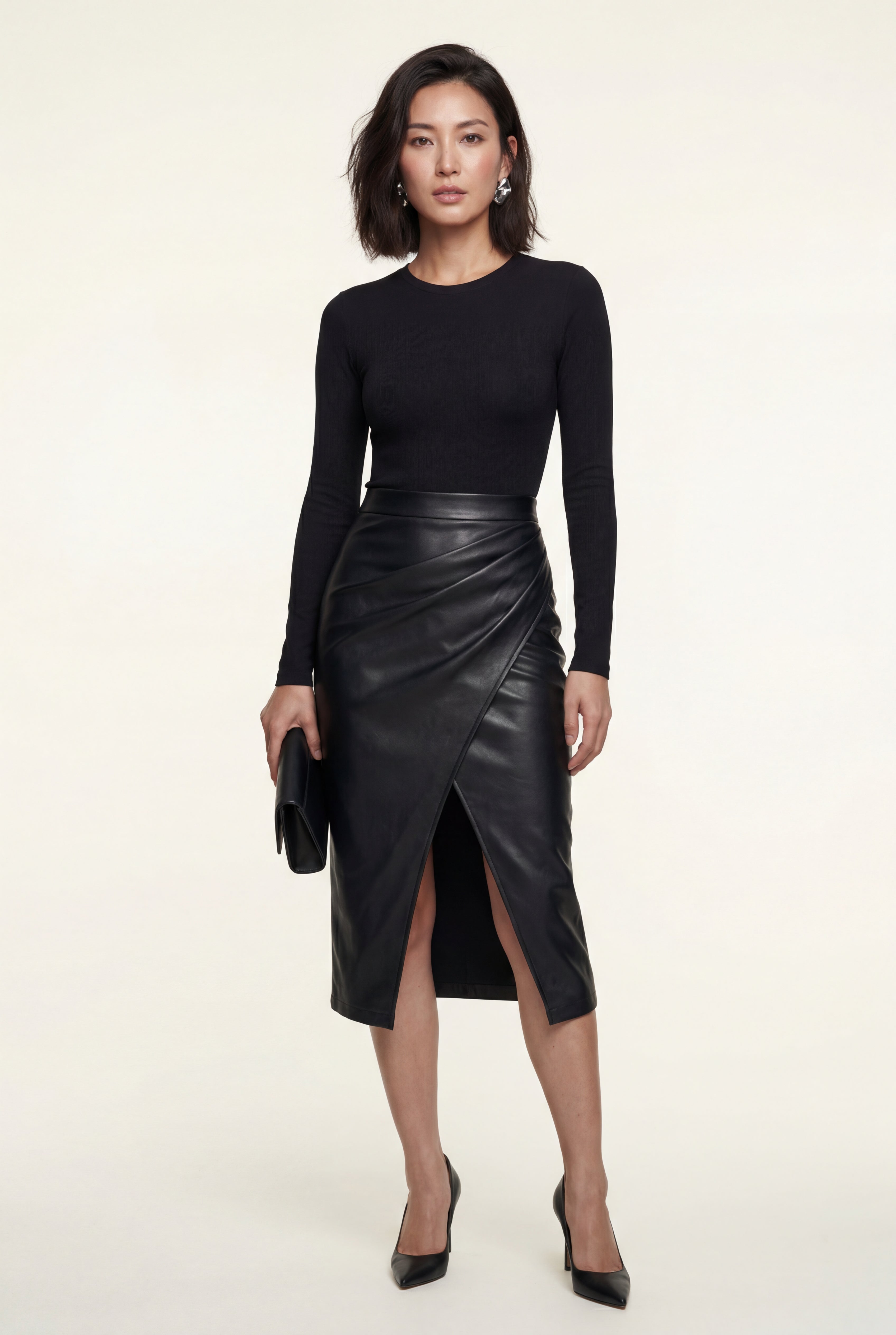 Alyssa | Asymmetric Wrap Front Midi Pencil Skirt with Slit For Women