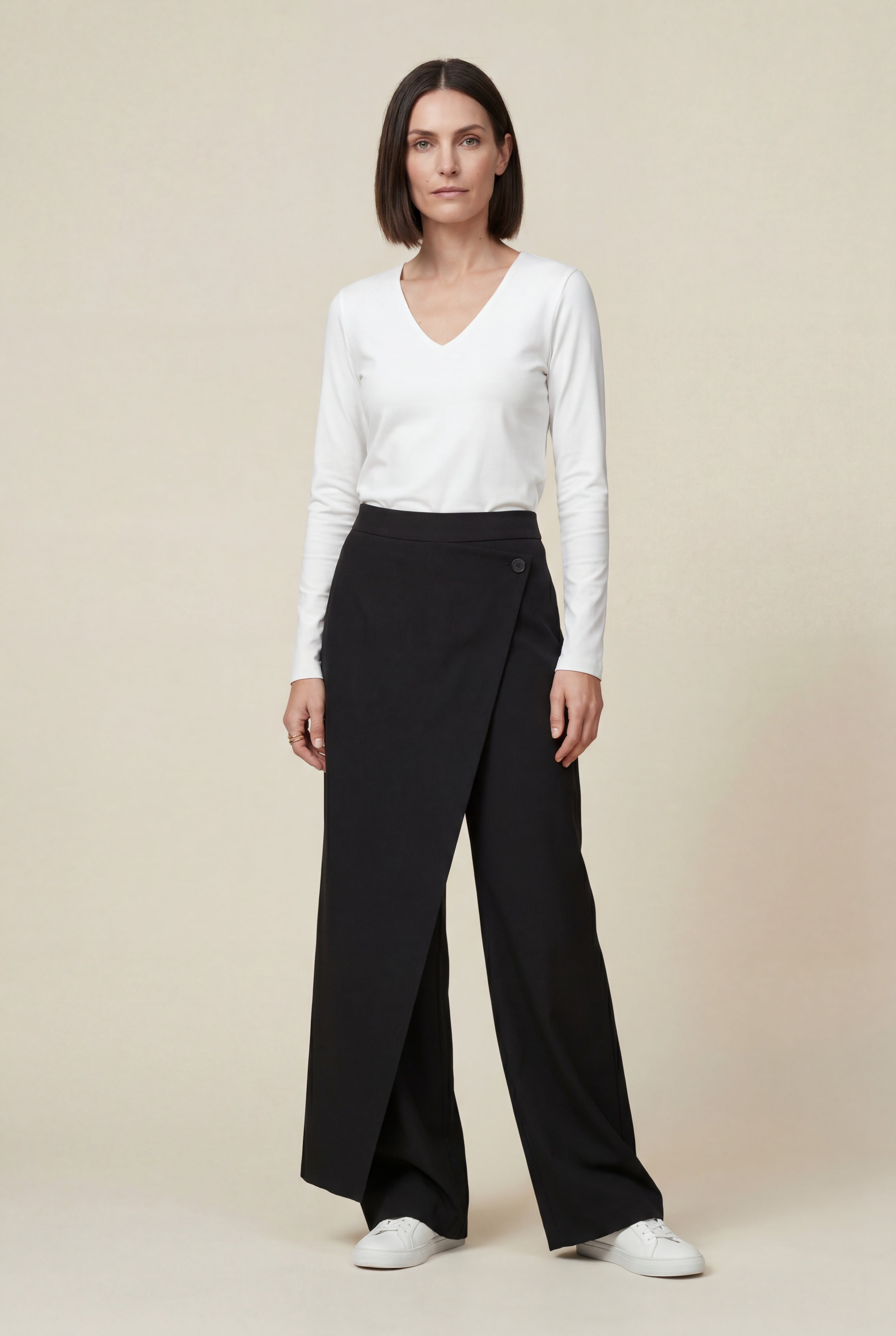 Lia | Asymmetrical Wrap Front Wide Leg Trousers
