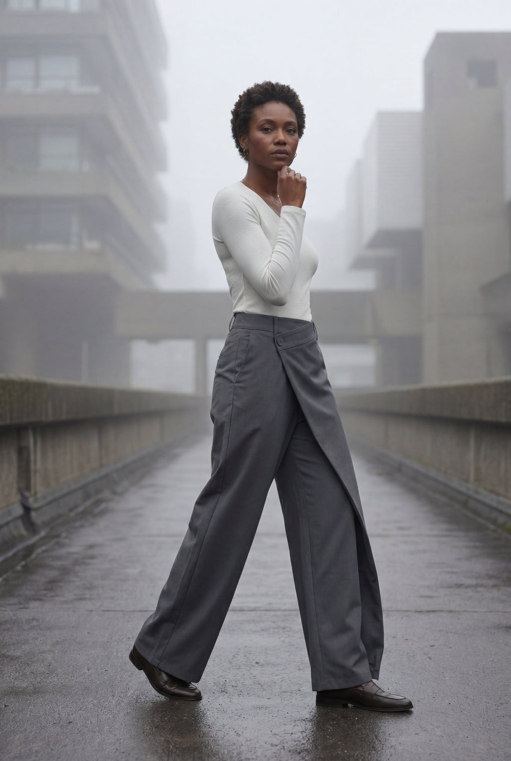 Lia | Asymmetrical Wrap Front Wide Leg Trousers