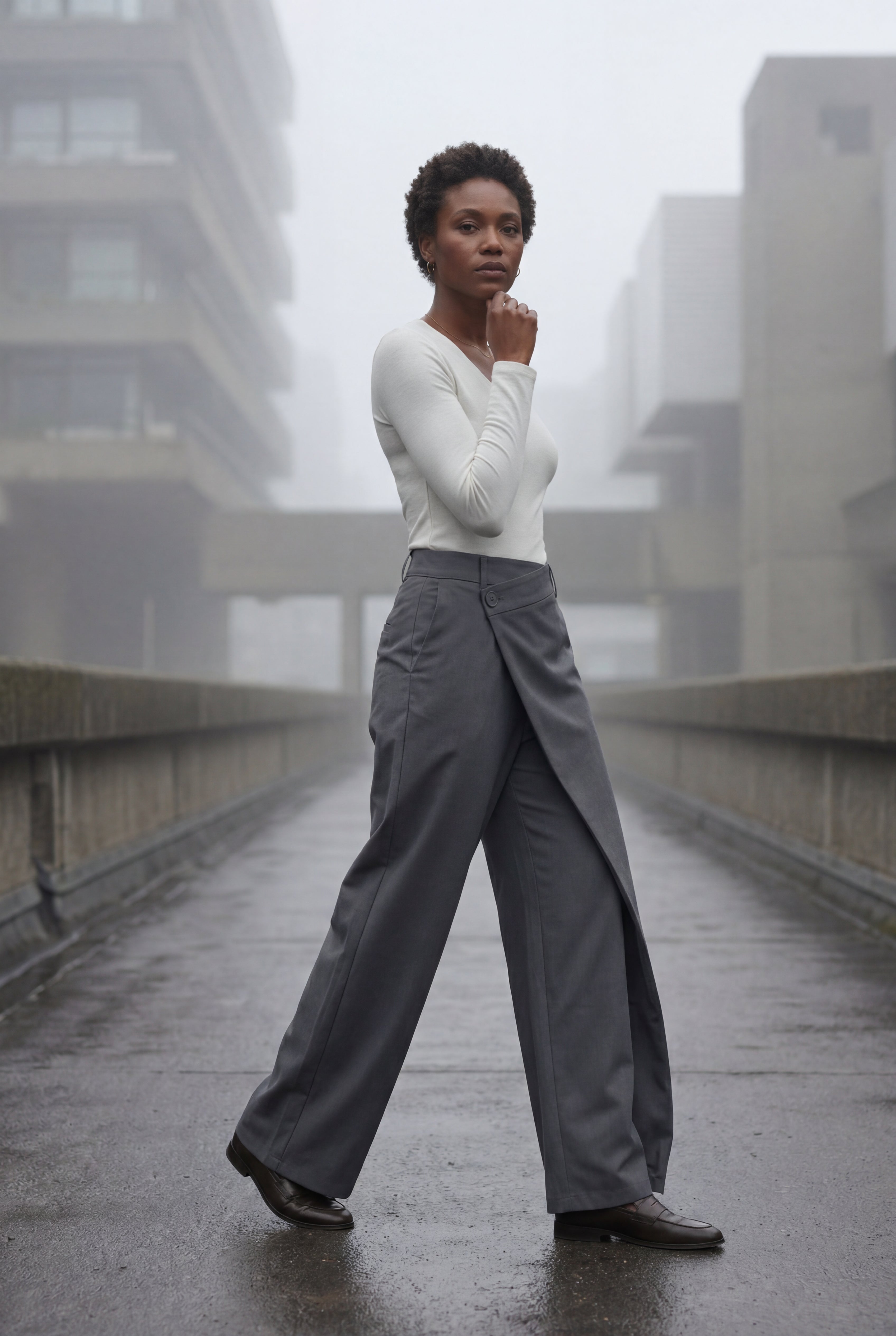Lia | Asymmetrical Wrap Front Wide Leg Trousers