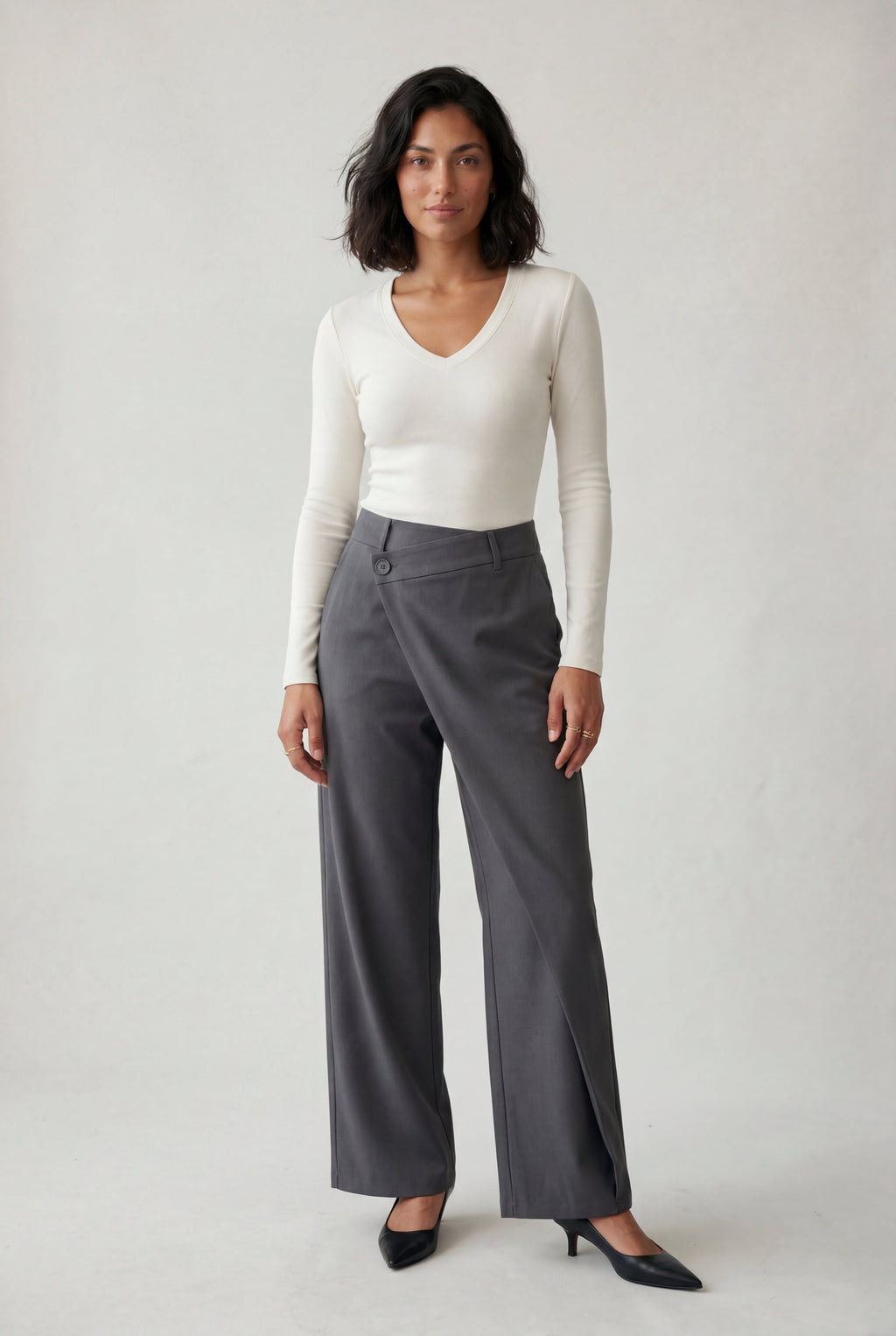 Lia | Asymmetrical Wrap Front Wide Leg Trousers