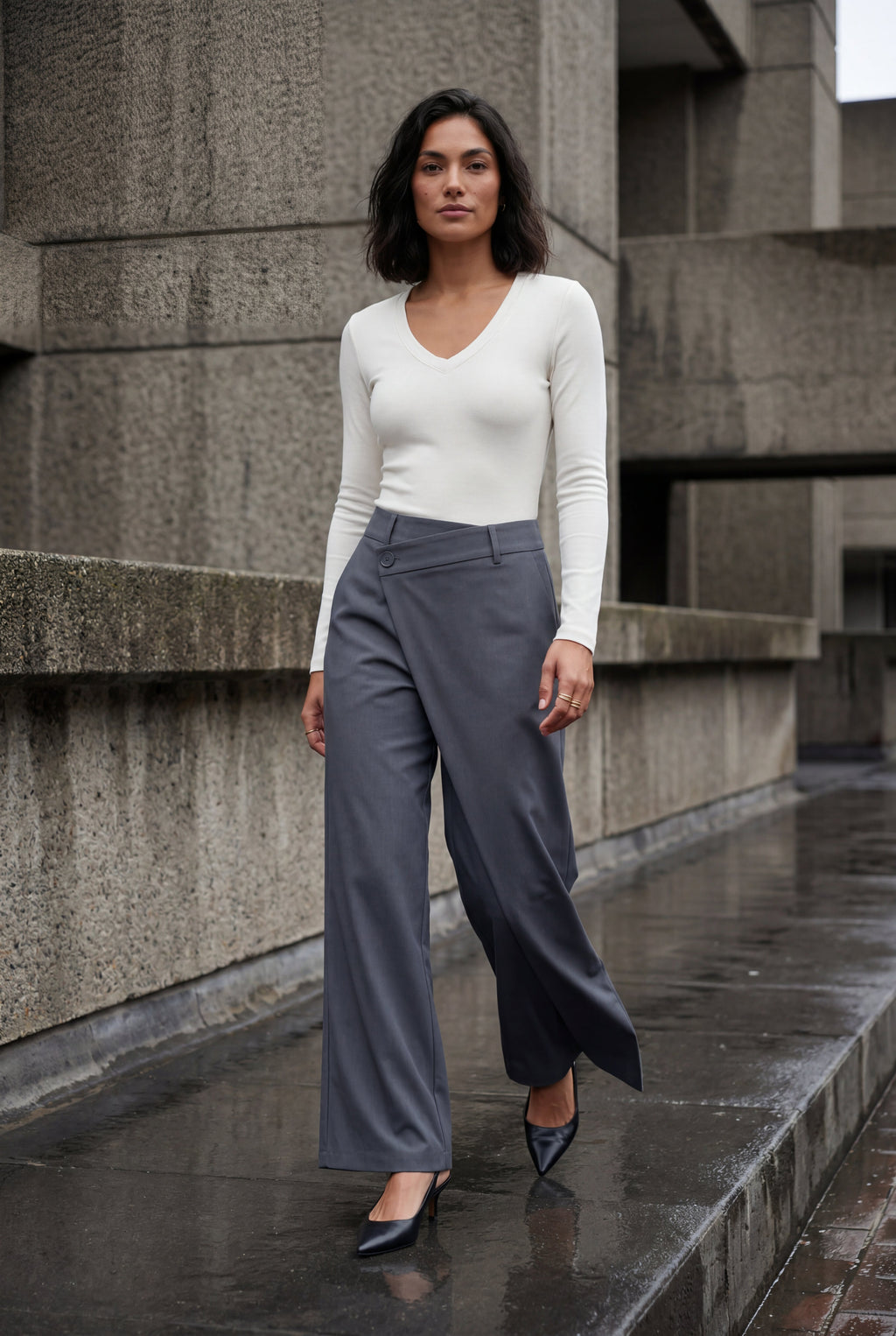Lia | Asymmetrical Wrap Front Wide Leg Trousers