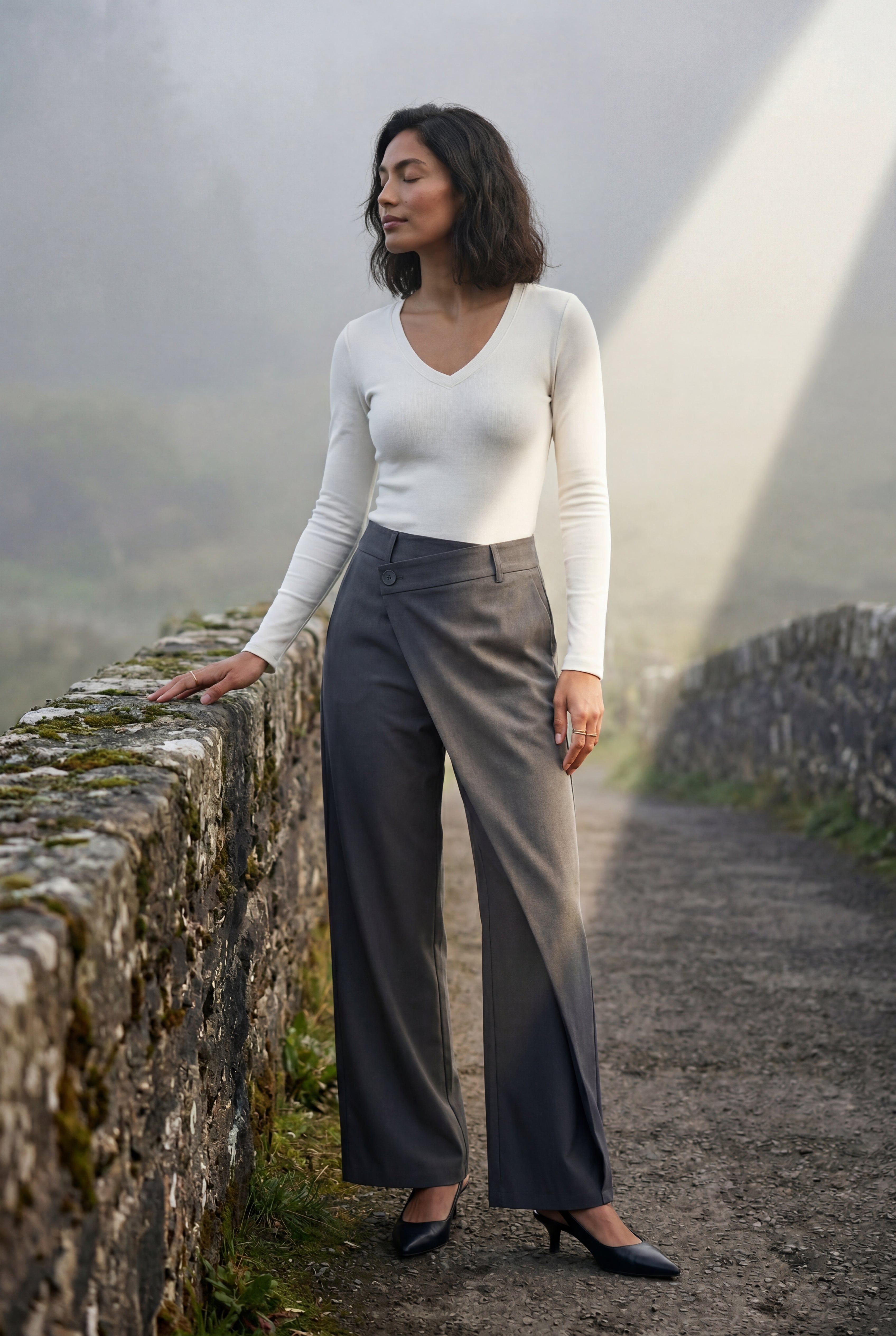 Lia | Asymmetrical Wrap Front Wide Leg Trousers