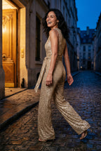 Elcevi | Belted Sleeveless Wide-leg Jumpsuit For Women