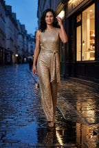 Elcevi | Belted Sleeveless Wide-leg Jumpsuit For Women