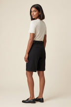 Lia | Belted Tailored Black Knee-length Bermuda Shorts