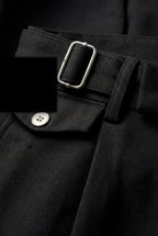Lia | Belted Tailored Black Knee-length Bermuda Shorts