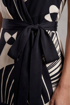 Alyssa | Black Artistic Print Halter Mini Wrap Dress For Women