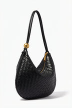 Lieke | Black Crescent Mini Hobo Handbag Gold Ball Detail