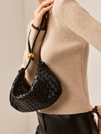 Lieke | Black Crescent Mini Hobo Handbag Gold Ball Detail