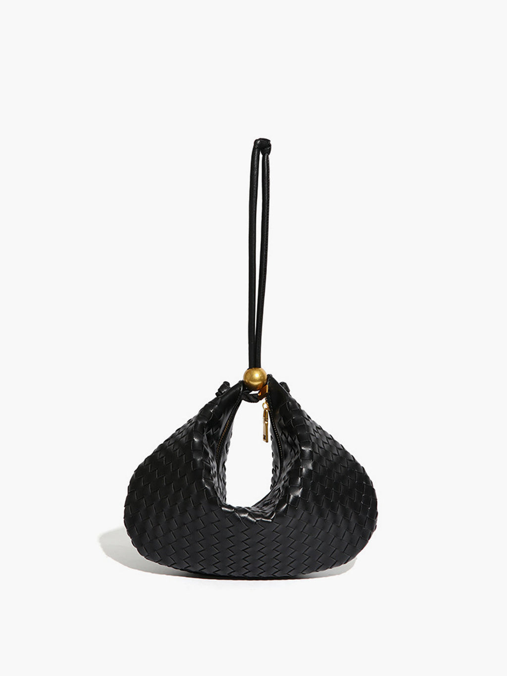 Lieke | Black Crescent Mini Hobo Handbag Gold Ball Detail
