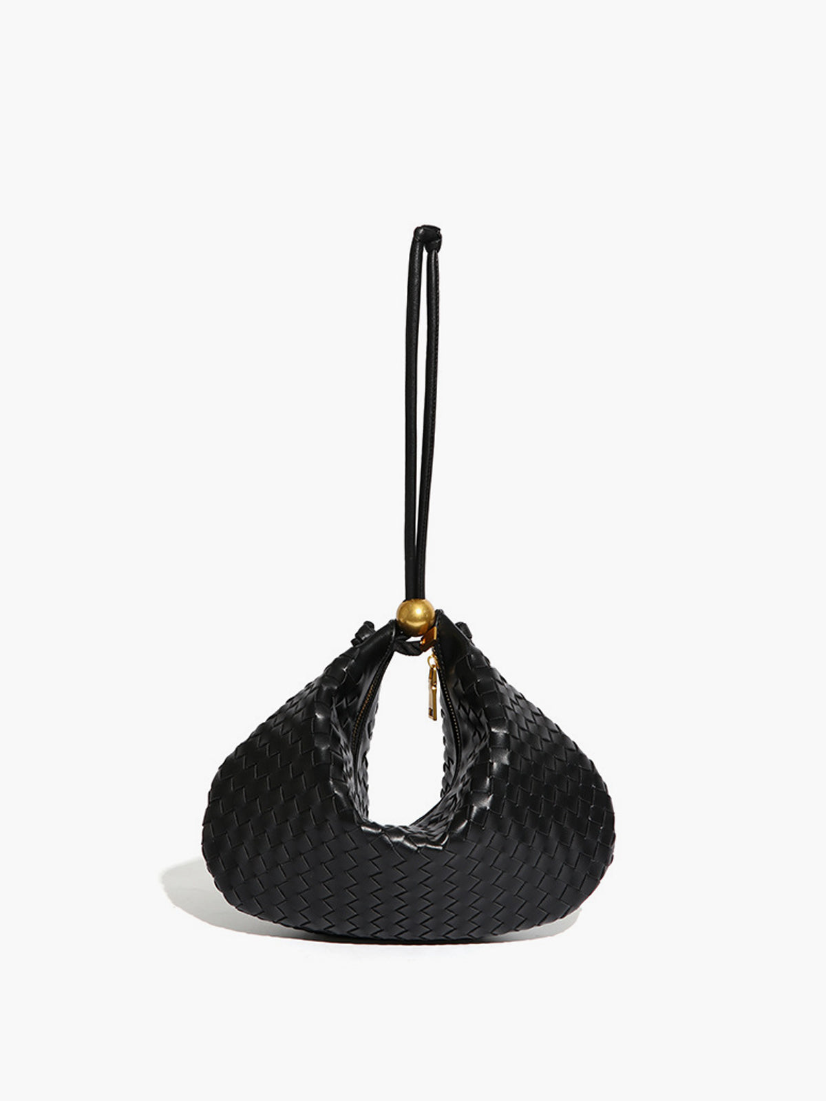 Lieke | Black Crescent Mini Hobo Handbag Gold Ball Detail