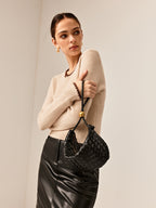 Lieke | Black Crescent Mini Hobo Handbag Gold Ball Detail