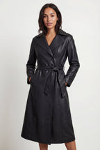 Black Double-breasted Belted Faux Trench Coat | Senna