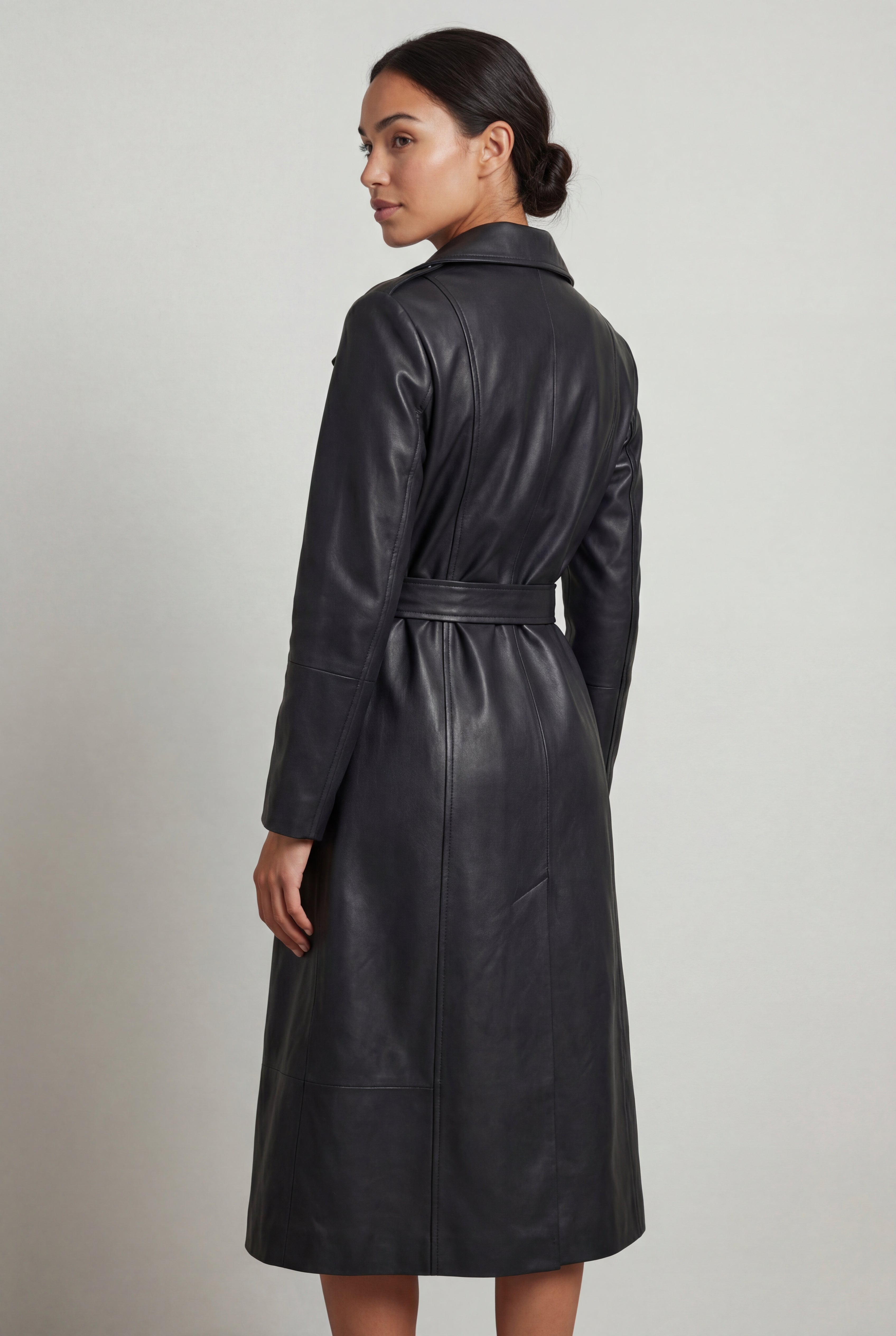 Black Double-breasted Belted Faux Trench Coat | Senna