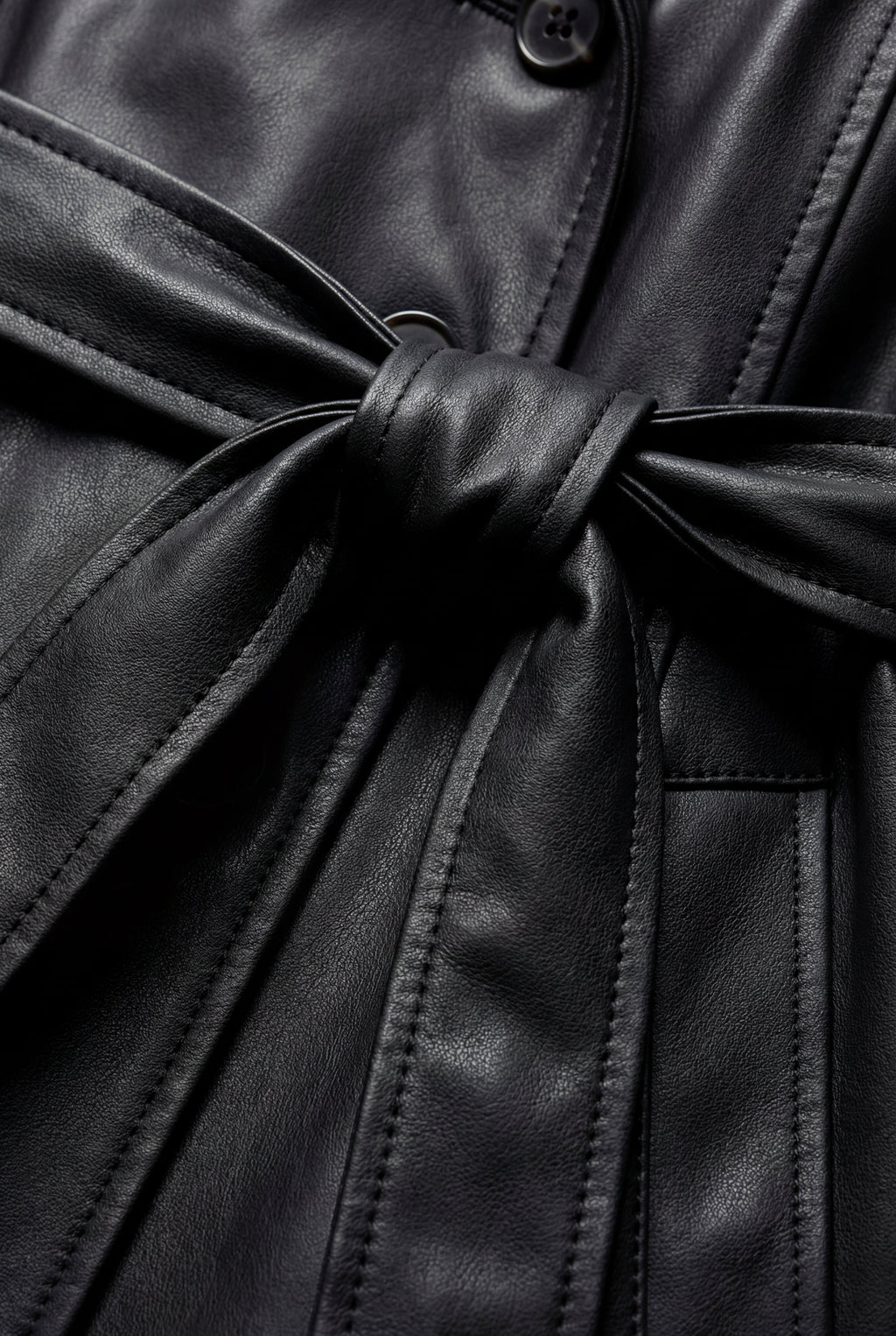 Black Double-breasted Belted Faux Trench Coat | Senna