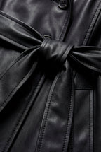 Black Double-breasted Belted Faux Trench Coat | Senna