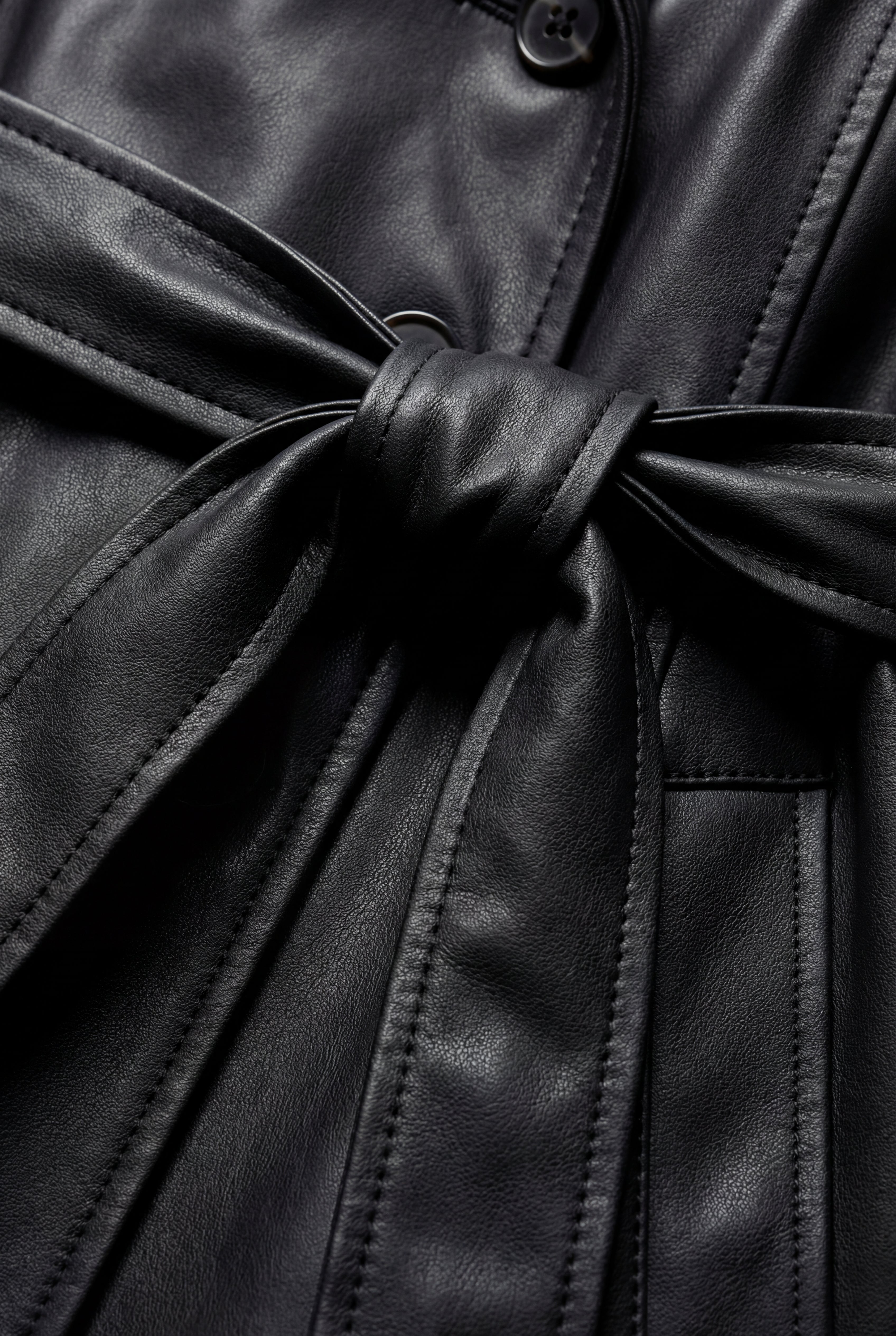Black Double-breasted Belted Faux Trench Coat | Senna