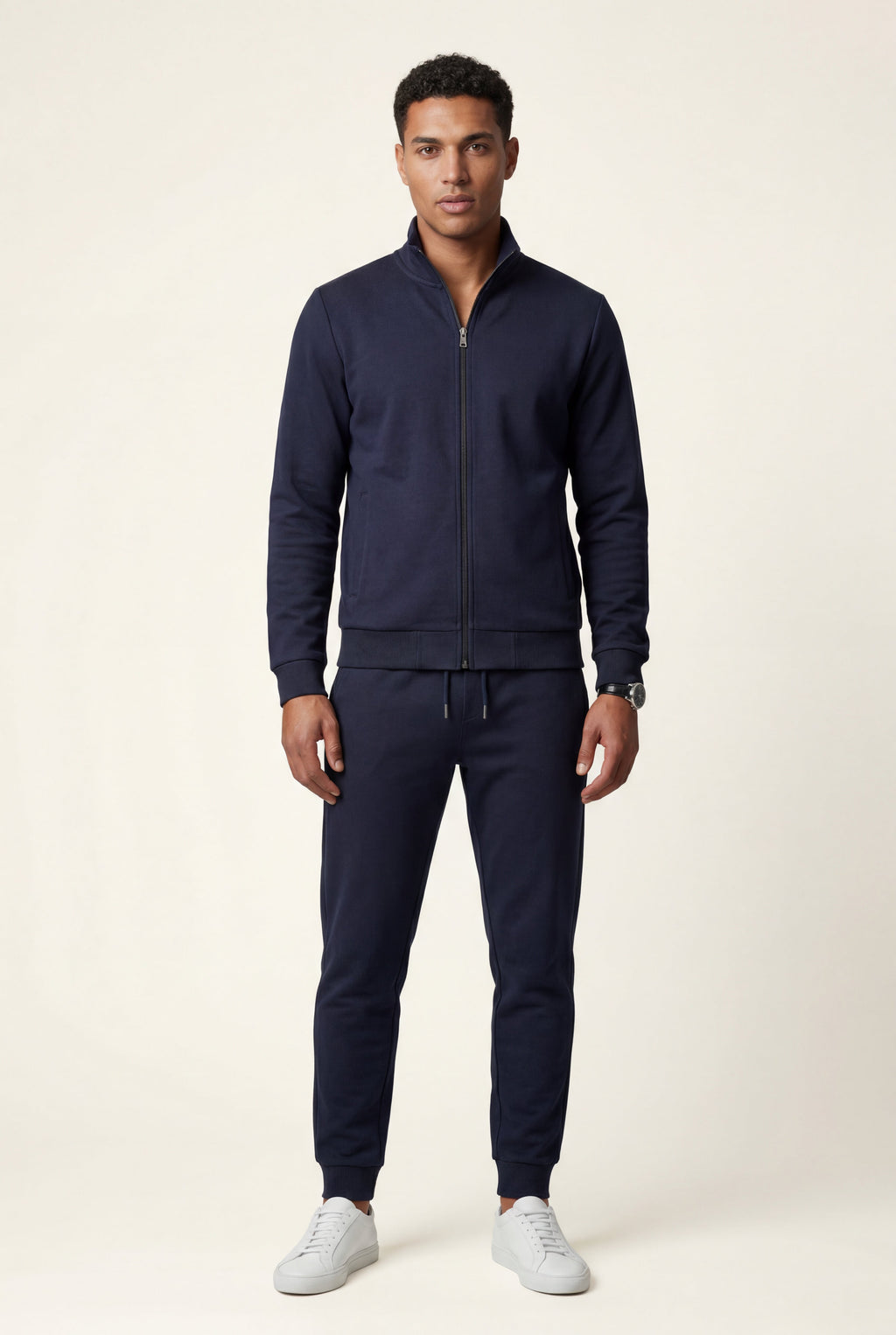 Liam | Black Zip-up Slim Tapered Track Suit Set