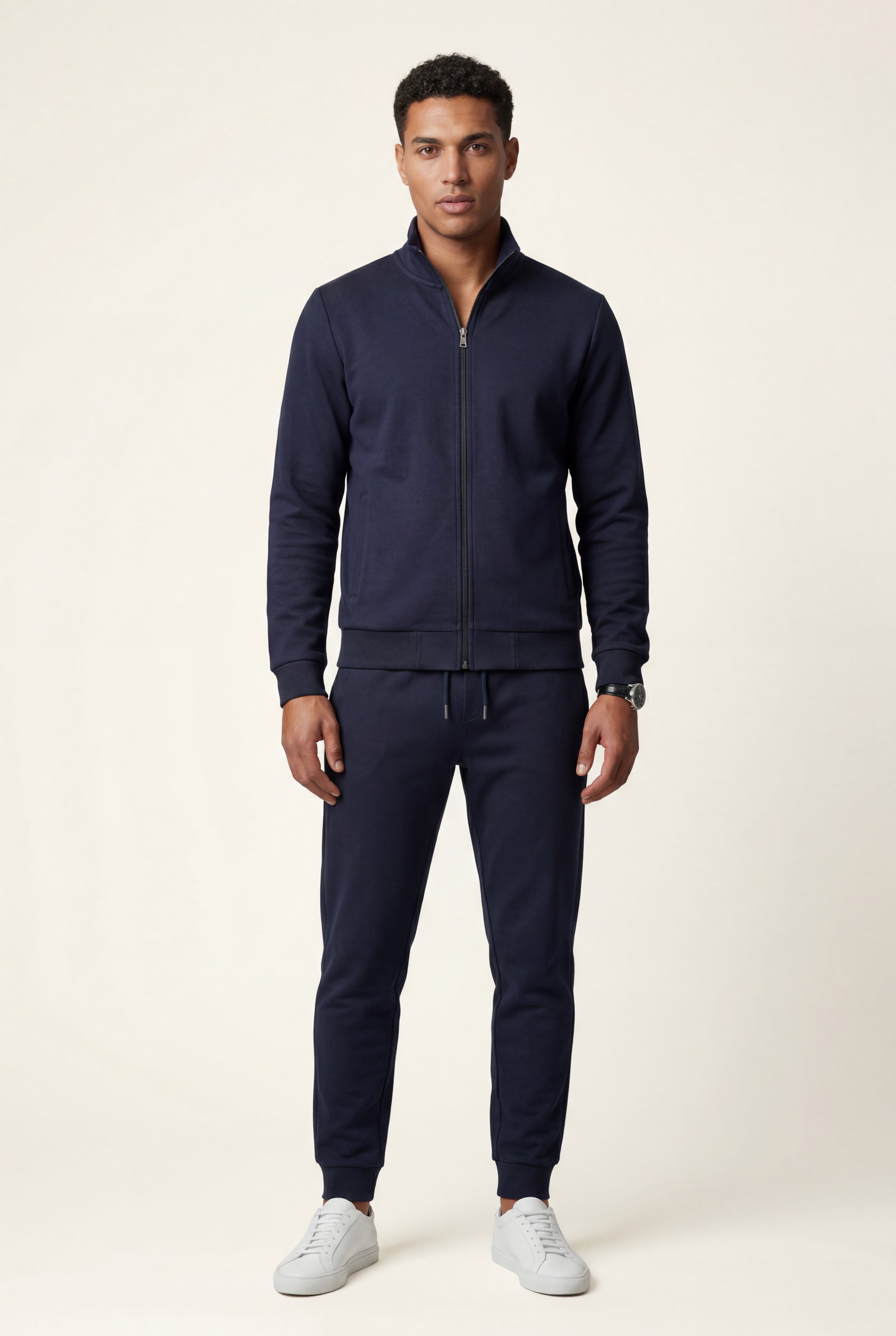 Liam | Black Zip-up Slim Tapered Track Suit Set