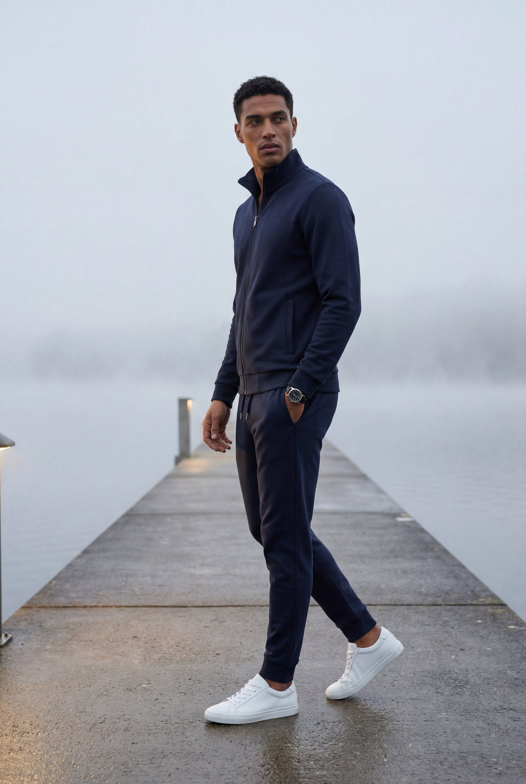 Liam | Black Zip-up Slim Tapered Track Suit Set