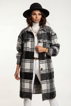 Checked Button-front Long Plaid Coat with Chest Pockets | Senna