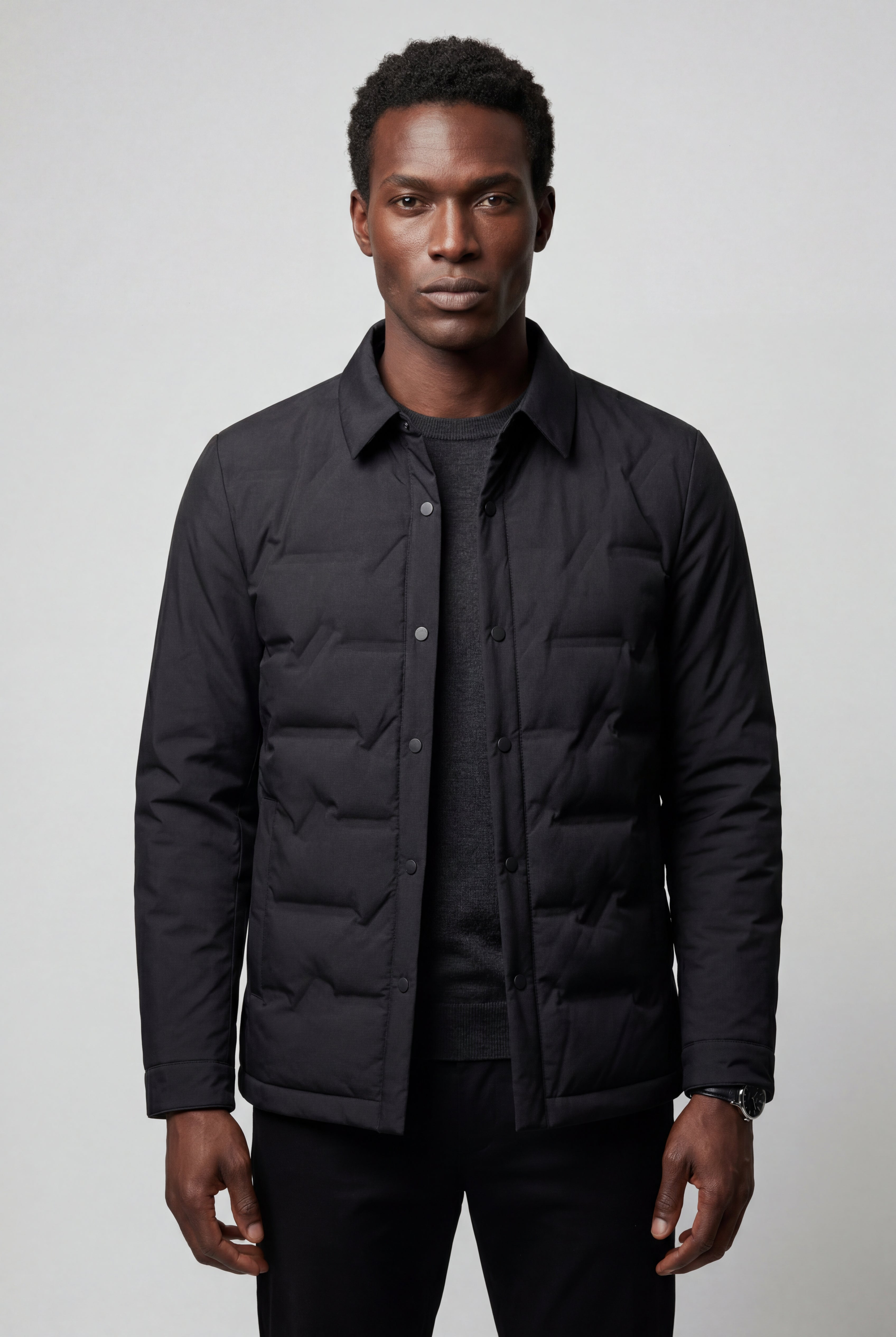 Liam | Chevron Quilted Snap-front Puffer Shirt Jacket