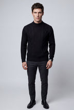 Chunky Cable Crewneck Sweater with Ribbed Hem | Liam
