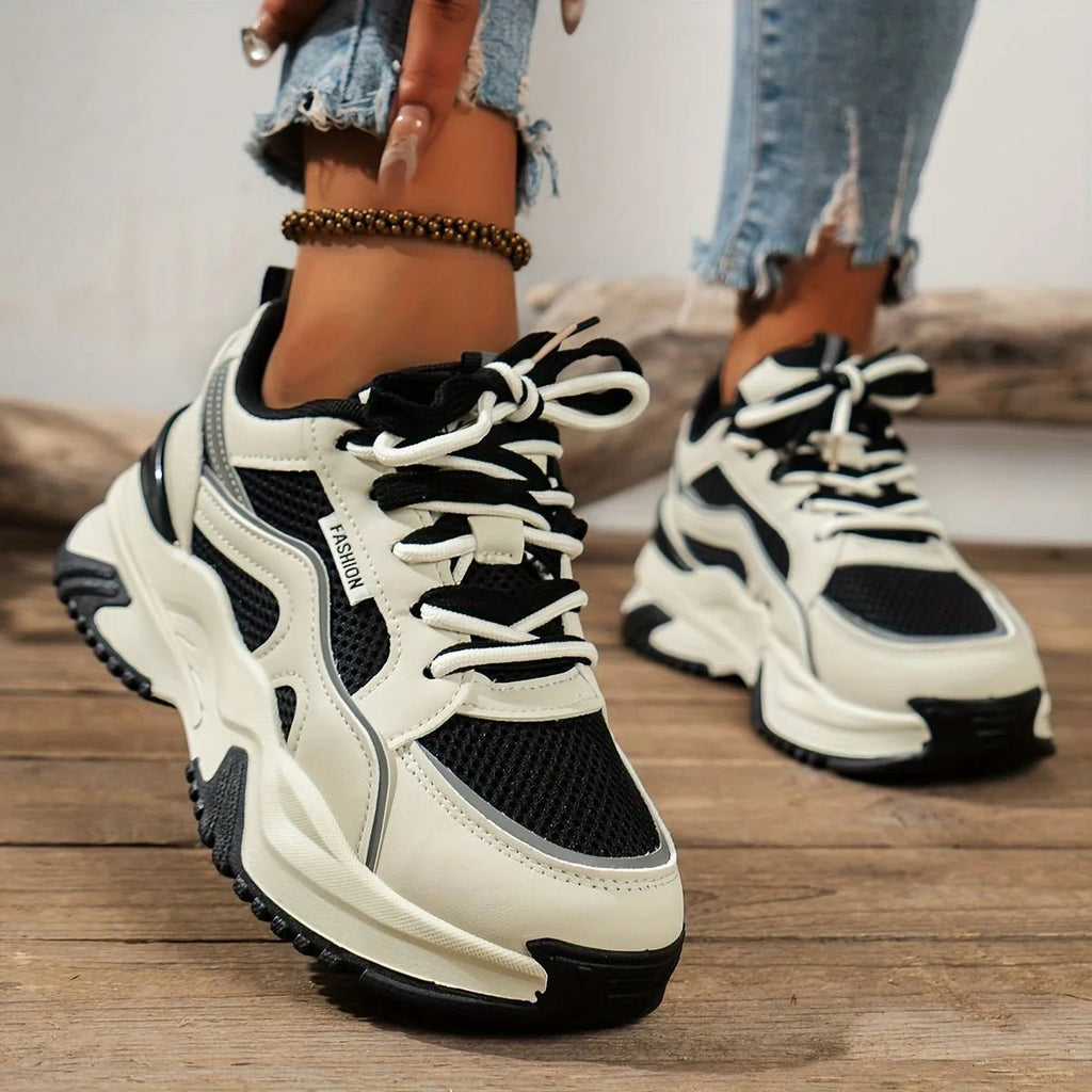 Lia | Chunky Platform Panel Lace-up Sneakers