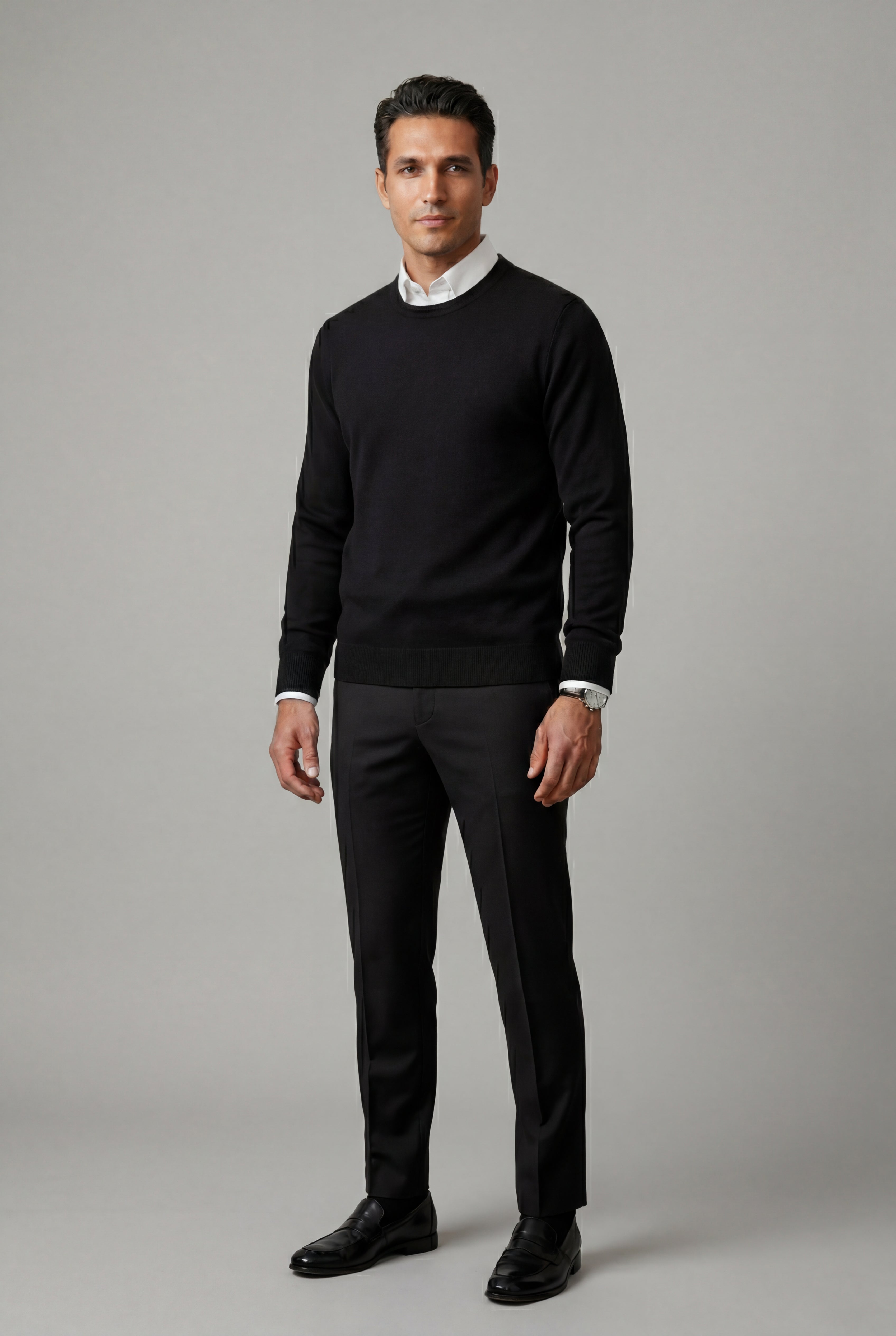 Classic Crew Neck Pullover Sweater with Ribbed Trim |  James