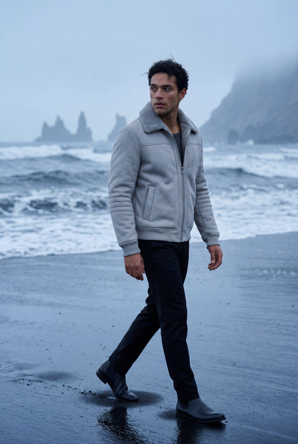 Gio | Collar Bomber Jacket with Ribbed Sleeves