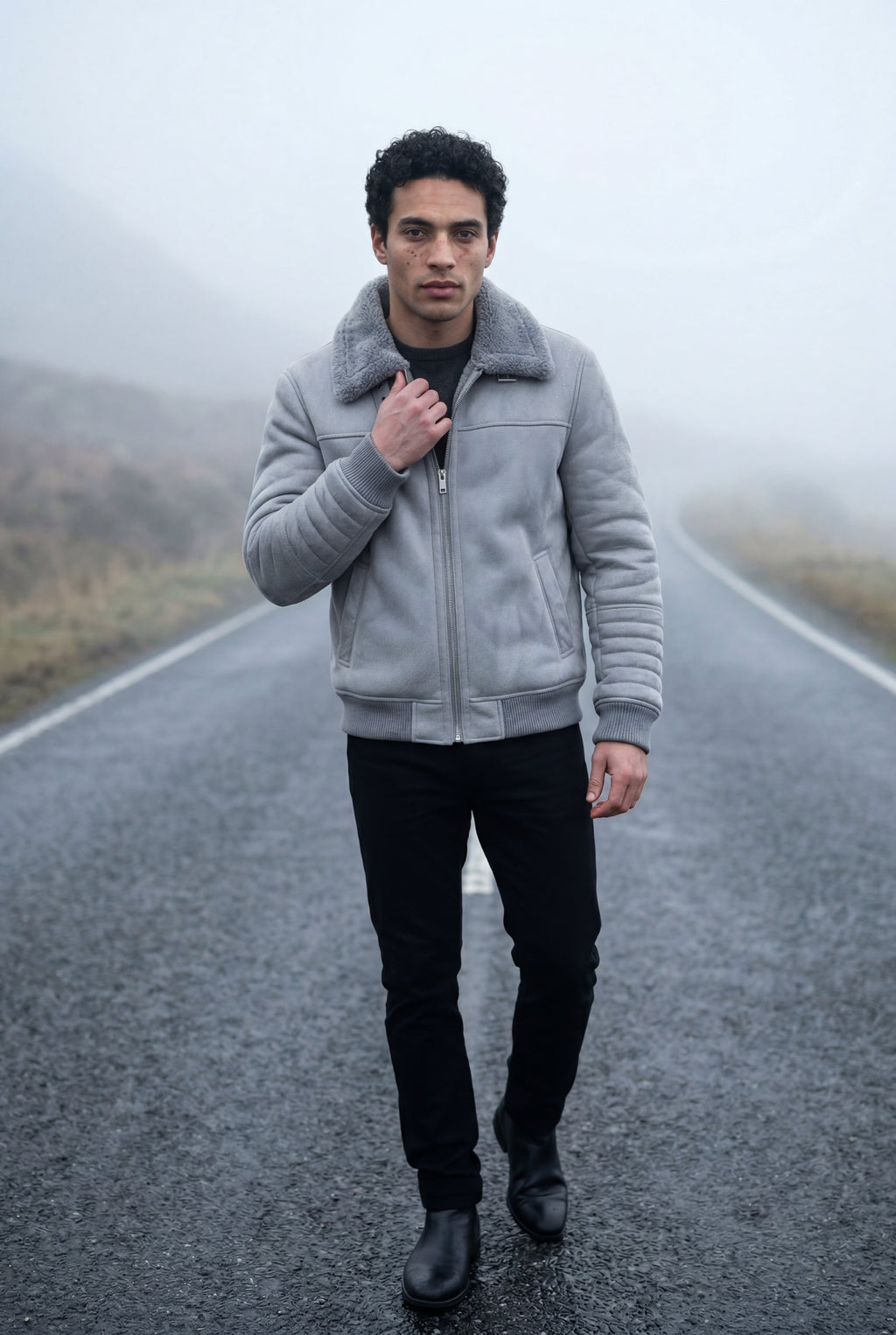 Gio | Collar Bomber Jacket with Ribbed Sleeves