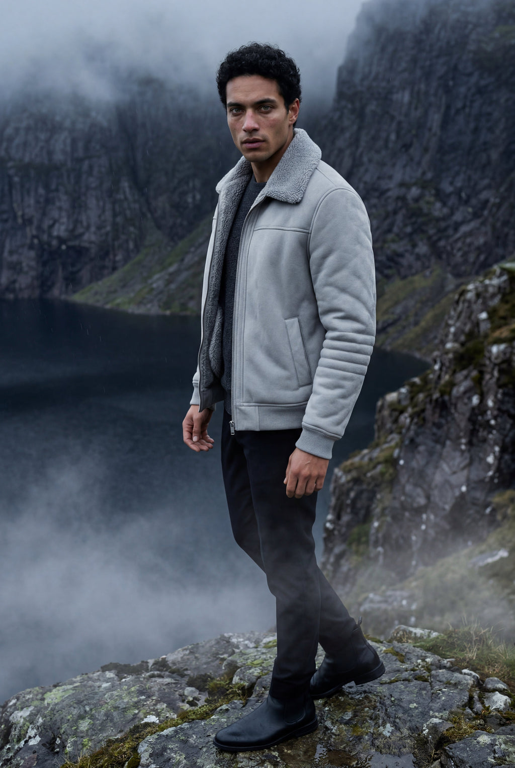 Gio | Collar Bomber Jacket with Ribbed Sleeves