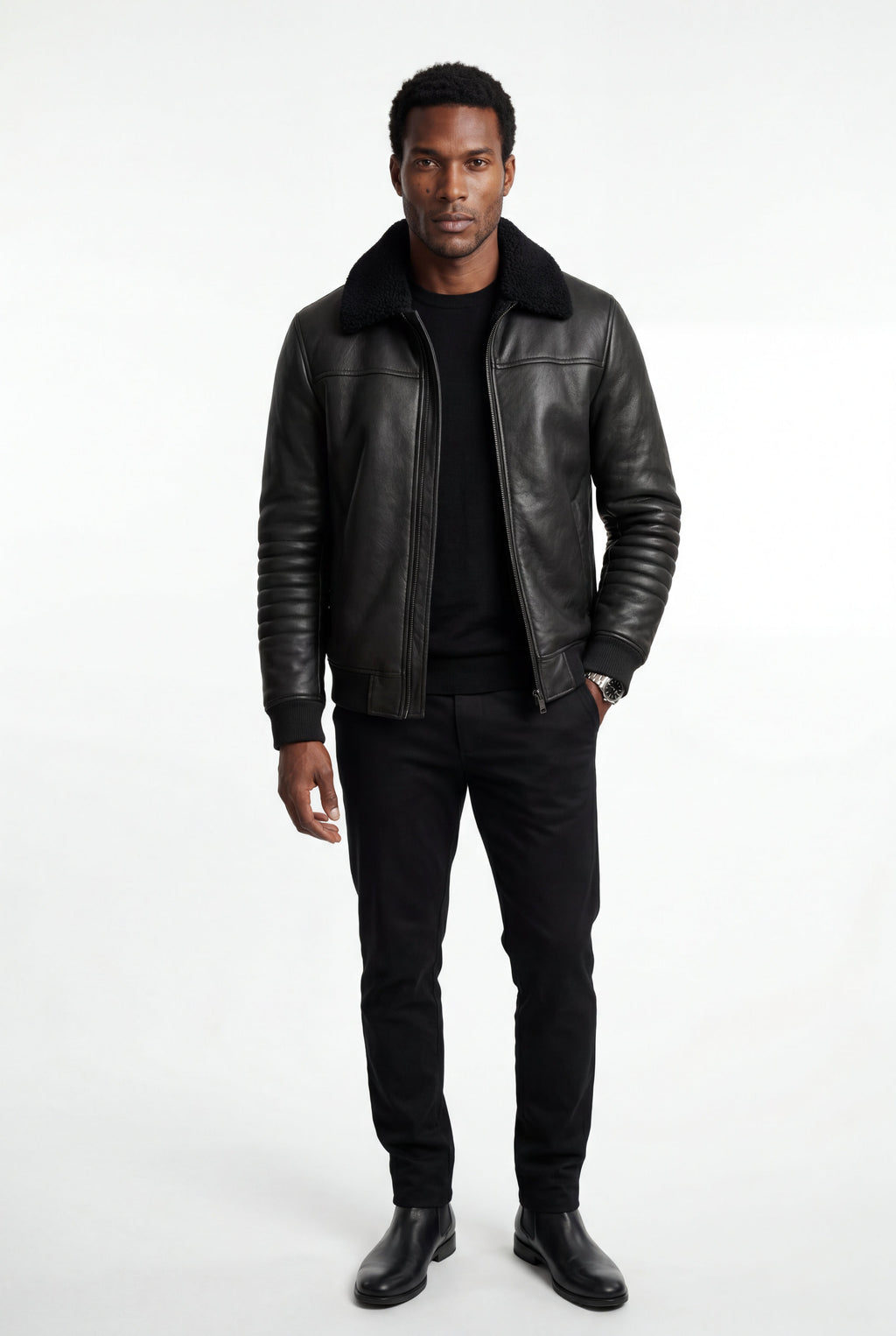 Liam | Collar Bomber Jacket with Ribbed Sleeves